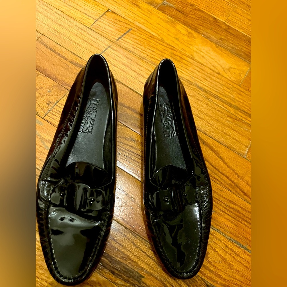 Salvatore Ferragamo Black Patent Leather Loafers